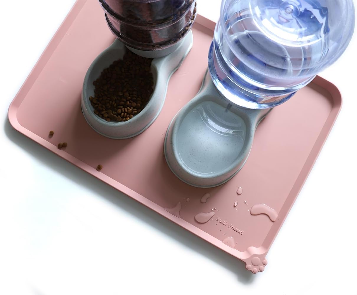 Hoki Found Large Non Slip Pet Feeding Mats - Silicone tray - Waterproof Bowls - Neutral Pink