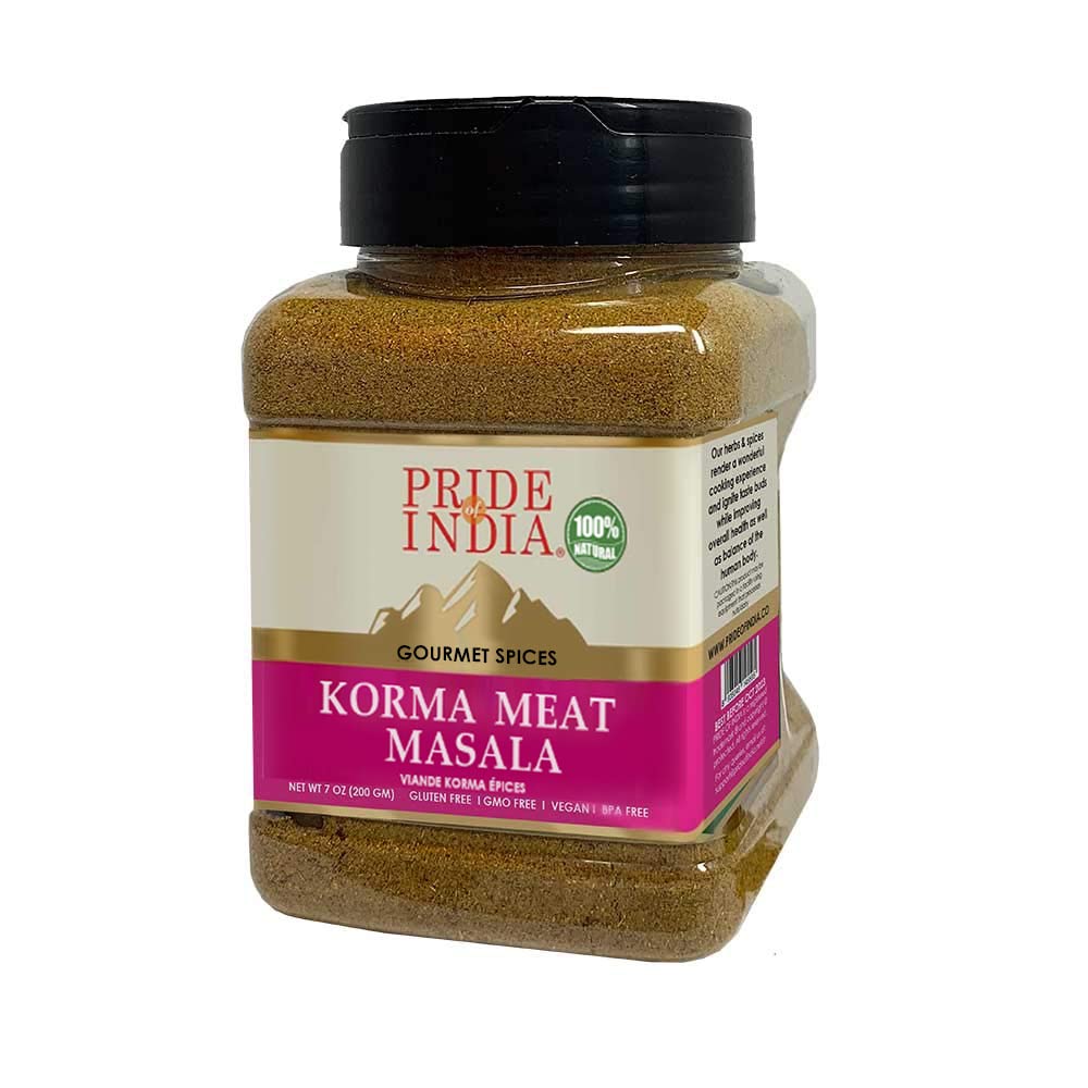 Pride of India - PACK of 6 - Korma Meat Masala Mix – Ideal for Traditional Meat/Lamb Curry – Gourmet & Flavorful – Seasoning Spice Blend – 7 oz. Medium Dual Sifter Jar