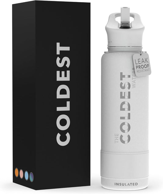 Coldest Insulated Water Bottle with Straw Lid - Stainless Steel Metal Insulated Bottle for Men & Women (Epic White, 40 oz)
