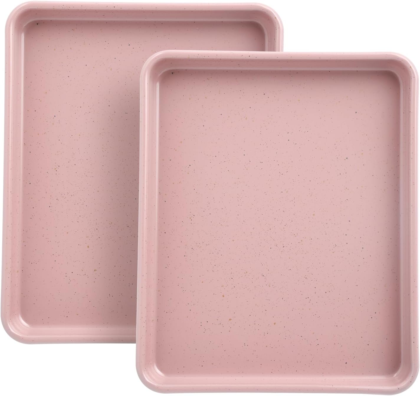 Toaster Oven Pans Set of 2, Shinsin 11-Inch Nonstick Baking Sheet Pans and Trays, 1/8 Thicker Replacement Small Baking Tray Accessories for Cookie, Non Toxic and Easy Clean and Diswasher Safe, Pink