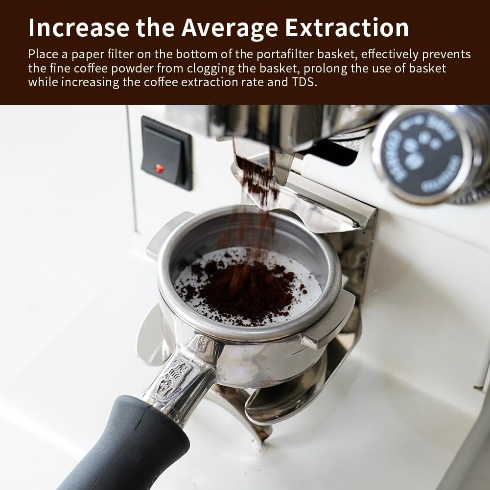 watchget 55mm Espresso Paper Filters - 100 Pcs Unbleached Coffee Filter Papers, Compatible with 58mm Bottom Portafilter Baskets and Espresso Machine Handles