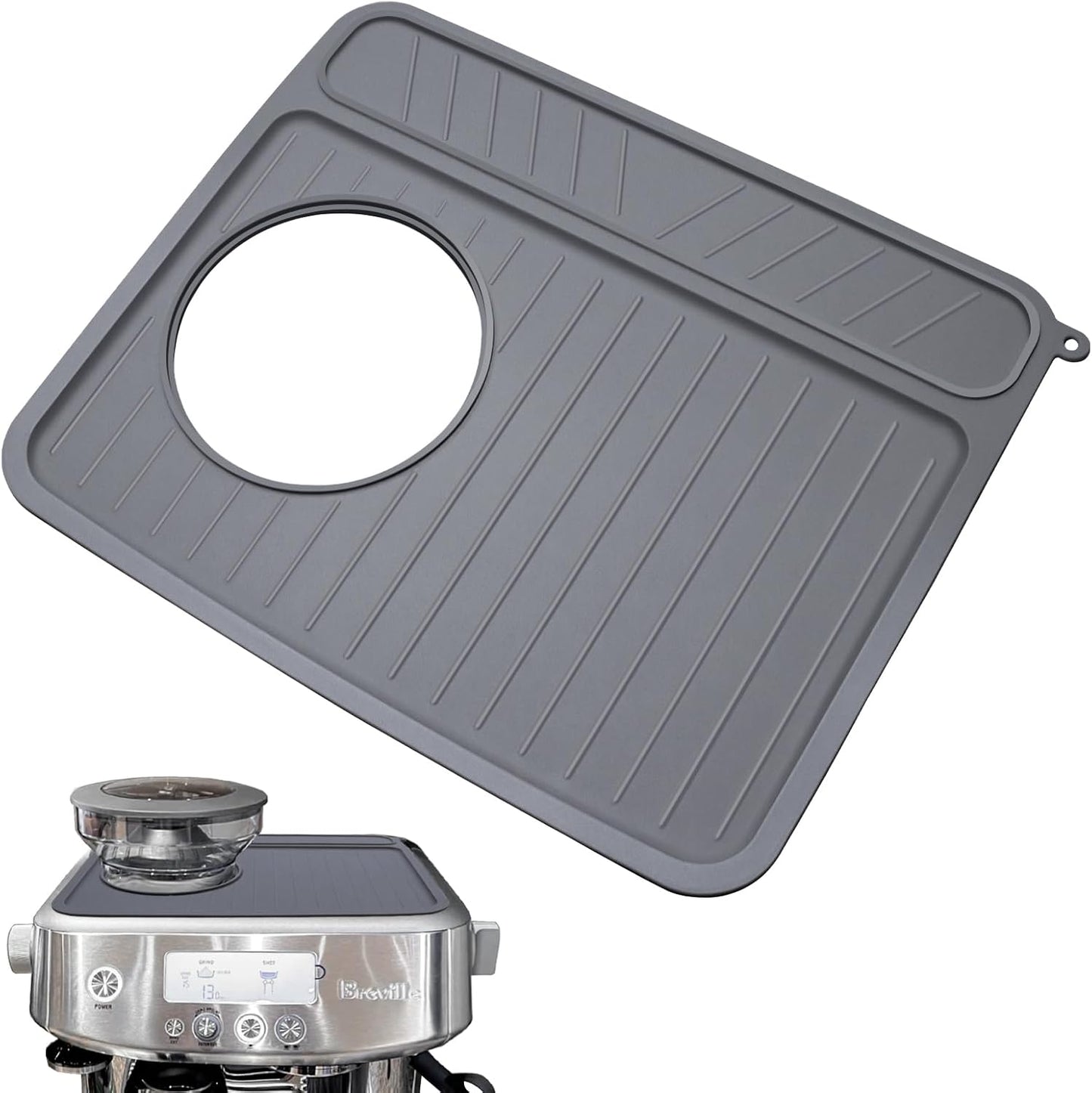 Coffee Mat for Breville 878/881, Espresso Tamper Mat, Food Grade Silicone Non-Slip, 11.42in x 9.53in, Waterproof Heat Resistant, Espresso Tamping Station for Espresso Machine Accessories (Grey)