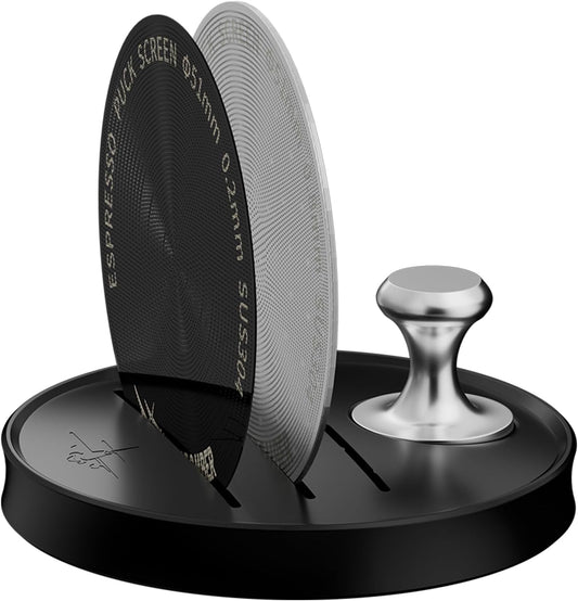 MHW-3BOMBER 51mm Espresso Puck Screen - 0.2mm Ultra Thin Espresso Puck - Metal Reusable Coffee Filter for Portafilter Basket 51mm - Puck Screen with Stand 3 Pack FG7050-OS