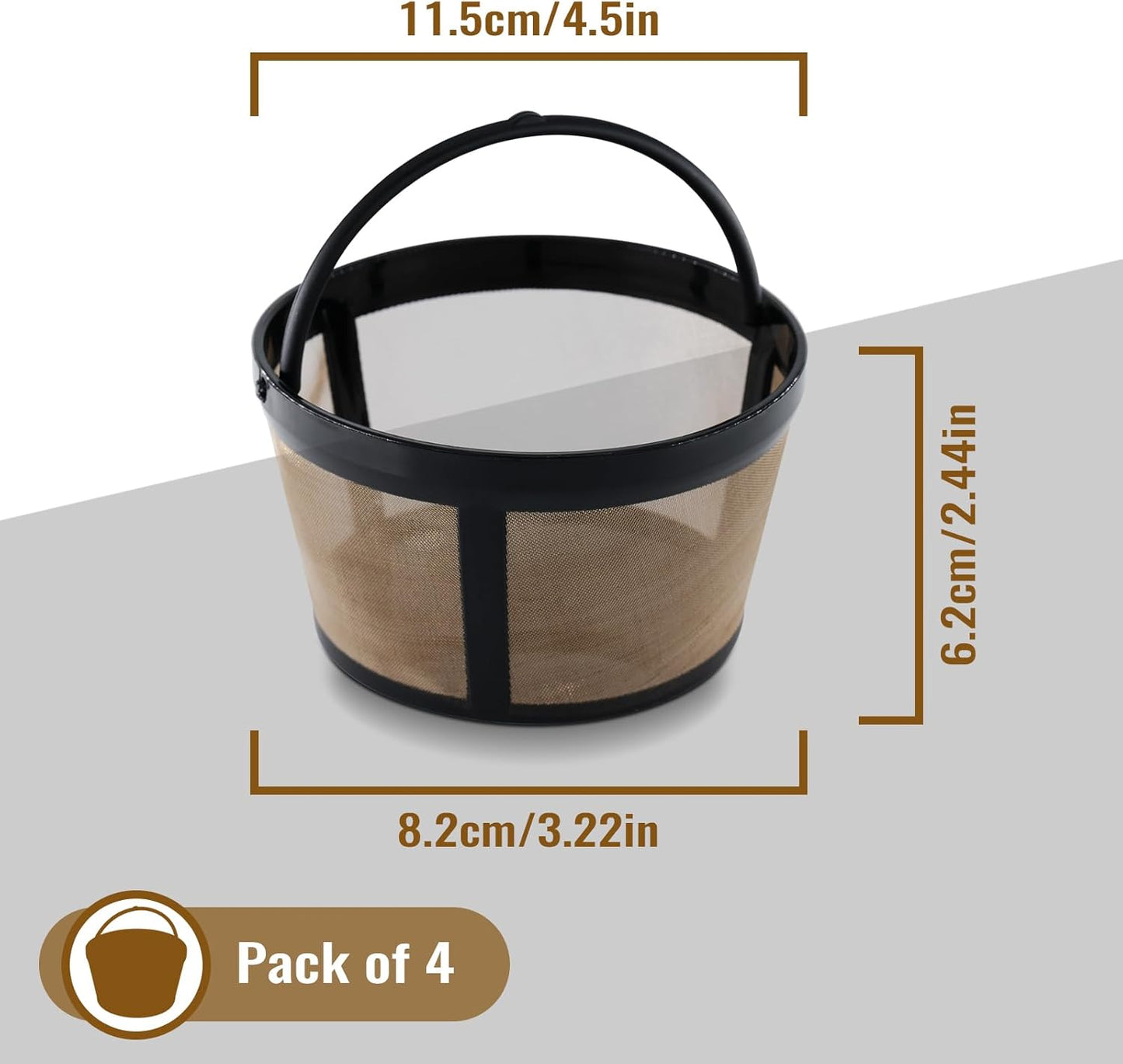 4Pack Coffee Maker Filter Compatible with Mr Coffee 5 Cup,Reusable And Durable Stainless Steel,BPA-Free,Golden Basket