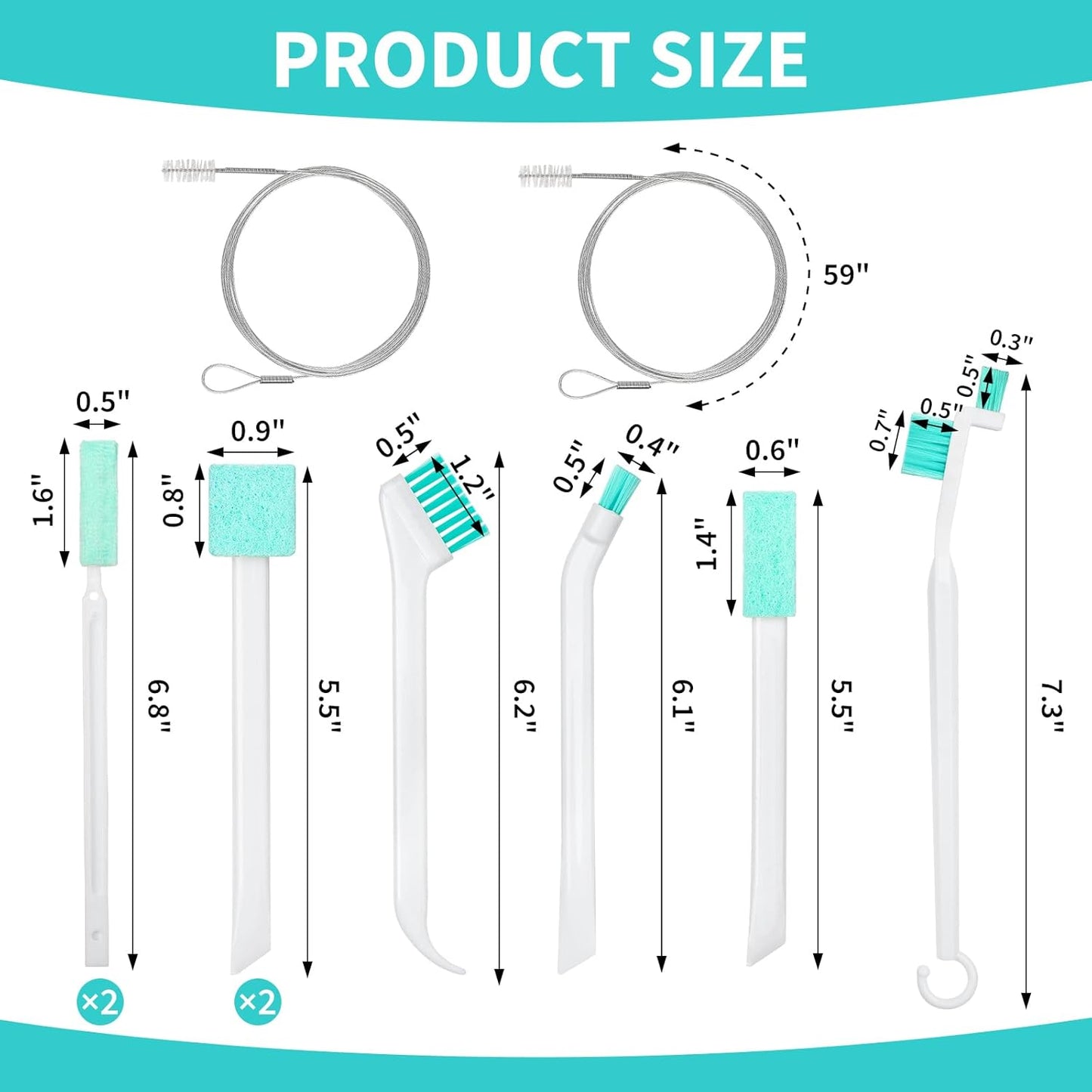 TUZAZO Ice Machine Cleaner Brush Kits, 10 PCS Ice Maker Cleaning Tools - 2PCS Long Drain Pipe Brushes and 8 PCS Crevice Cleaning Brushes