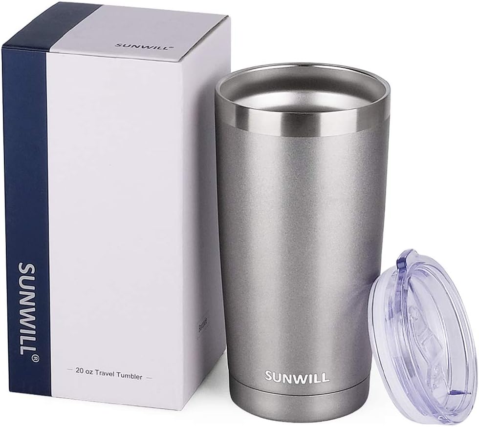 SUNWILL Travel Coffee Tumbler 20 oz, Insulated Mug with Lid, Stainless Steel Cup for Hot and Cold Drinks, Cool Grey
