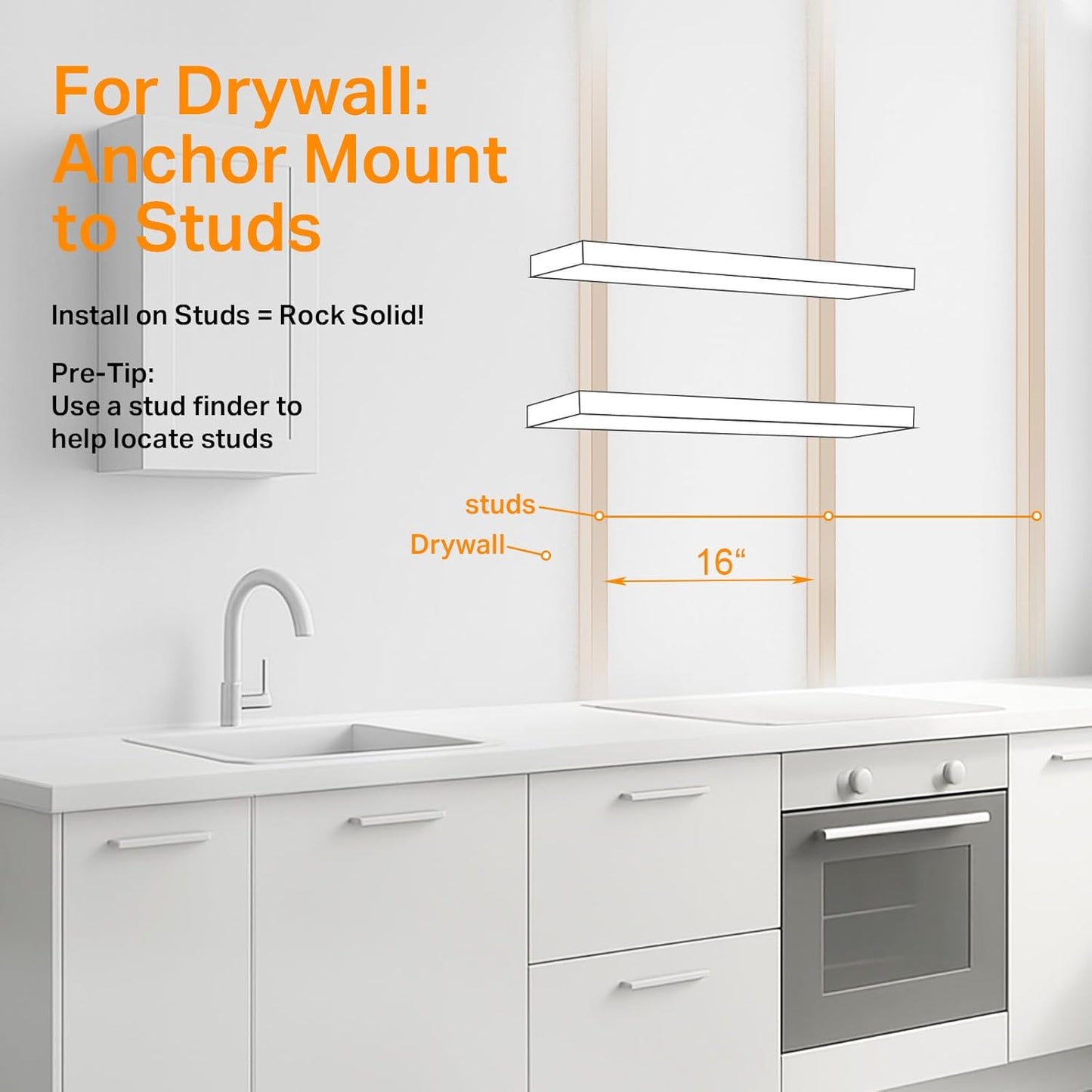 BAYKA Floating Shelves, 36" Wall Mounted Rustic Wood Shelves for Bathroom, Bedroom, Living Room, Kitchen, Office, Hanging Shelf for Books/Storage/Decor(White,Set of 2)