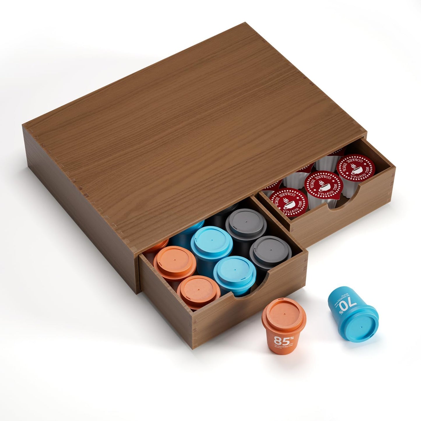 Wooden K Cup Holder - Coffee Pod Storage Drawer Tea Box, K Pod Organizer Coffee Maker Machine Stand, Kcup Holder for Counter, 30 Pod Capacity, Brown