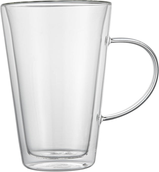 Restaurantware-Forma Professional 13.5 oz Double Wall Glass Mugs, 2 Insulated Coffee Mugs With Handle - Dishwashable, Reusable, Clear Glass Beverage Cups, Freezable, For Hot Or Cold Beverages