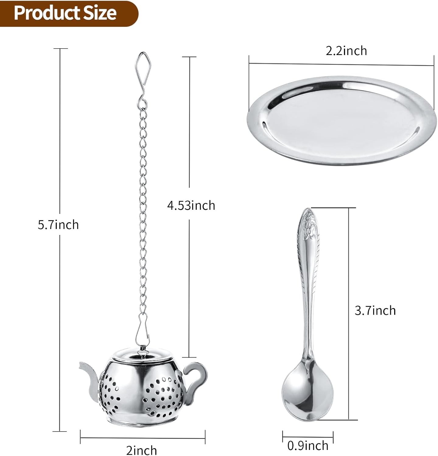 2-Pack Premium Tea Infusers with Spoon – 304 Stainless Steel Loose Leaf Tea Strainer & Steeper – Teapot Design for a Thoughtful Brewing Journey