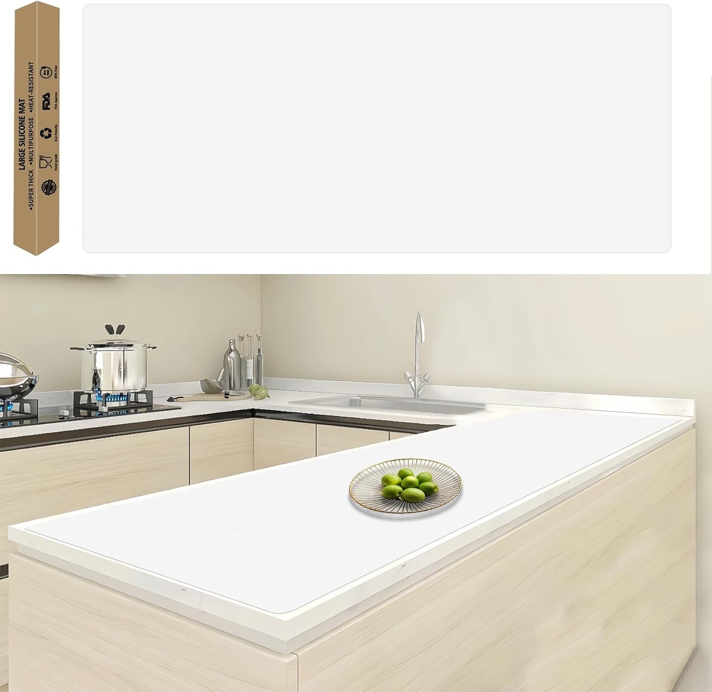 120"x24"(305cmx60cm) Large Silicone Kitchen Counter Mat, Heat Resistant Non-Slip Countertop Protector, Waterproof Multipurpose Mat for Kitchen Island, Semitransparent