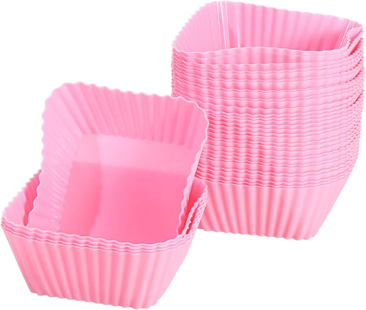 uxcell 36Pcs Silicone Cupcake Baking Cups, Silicone Muffins Liners Non-Stick Square Baking Cups, for Cooking Eggs Baking Muffins and Make a Cake(Pink)
