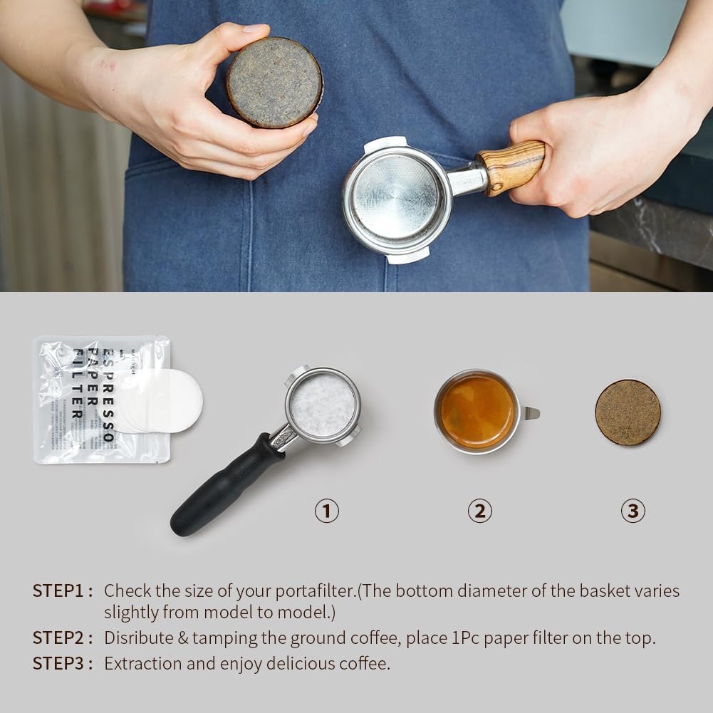 watchget 51mm Espresso Paper Filters - 100 Pcs Replacement Unbleached Coffee Filter Papers for Espresso Machines, 51mm Portafilter Baskets, and Coffee Maker Tools