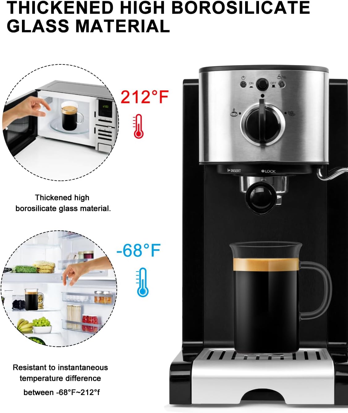 LUXU Glass Coffee Tea Cups(Set of 2)-13 oz,Clear Glass Mugs,Tall Drinking Glasses for Cappuccino,Latte,Espresso,Lead-free Drinking Glasses Great for Juice,Water,Beer,Milk Hot And Cold Drinks