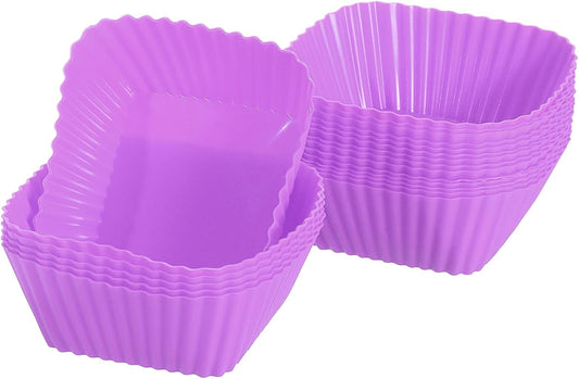 uxcell 18Pcs Silicone Square Baking Cups, Purple, Reusable, for Birthday Parties & Celebratory Events
