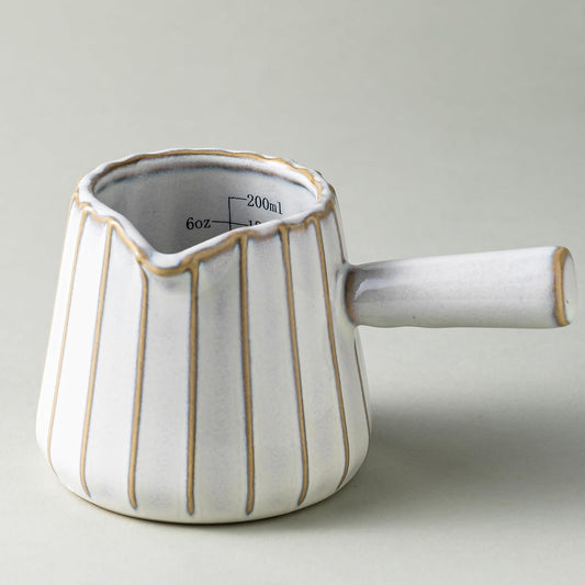 Ceramic Espresso Cups, Espresso Measuring Cup with Handle, Expresso Shots Cups with Scale, Espresso Accessories, 200ML /6 OZ, Cream White