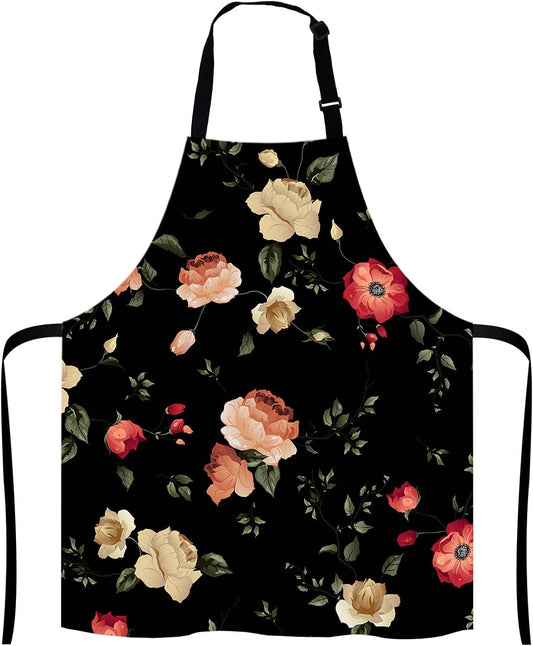Watercolor Floral Pattern with of Roses Adjustable Bib Apron Kitchen Cooking Baking Gardening Apron for Women Men