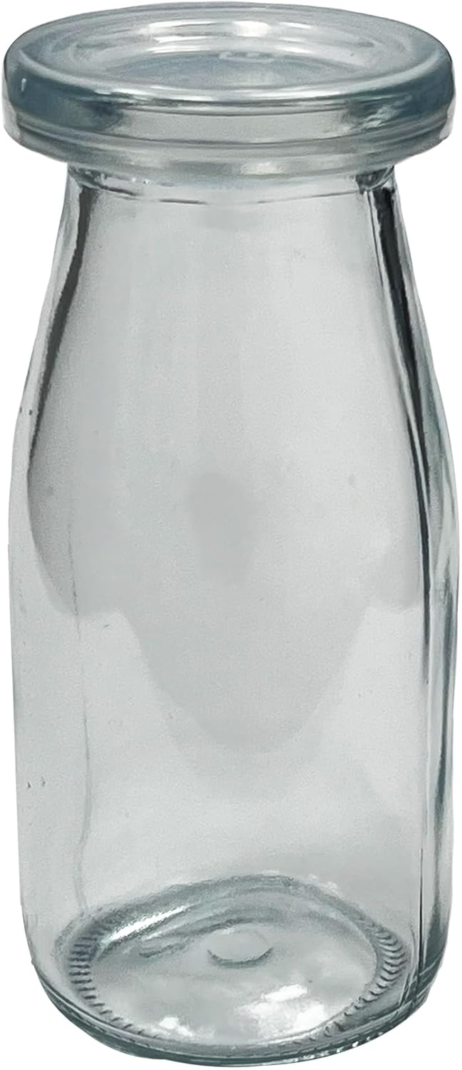 6.76 oz / 200ml Vintage Glass Bottle with Leakproof Clear Lid, Reusable & Eco-Friendly – Ideal for Milk, Juices, Smoothies, Infused Water, BPA-Free Glass Bottle (6-Pack)