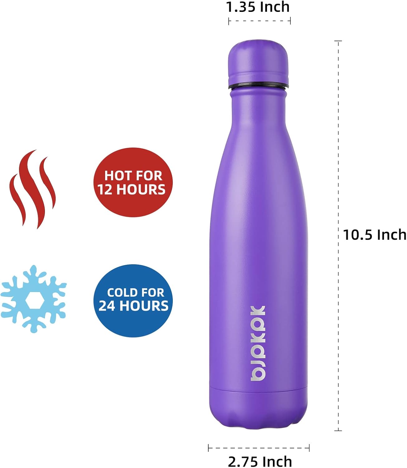 BJPKPK 17oz Insulated Stainless Steel Water Bottles,Sports Water Bottles Keep Cold for 24 Hours and Hot for 12 Hours,BPA Free for Travel,Purple cap