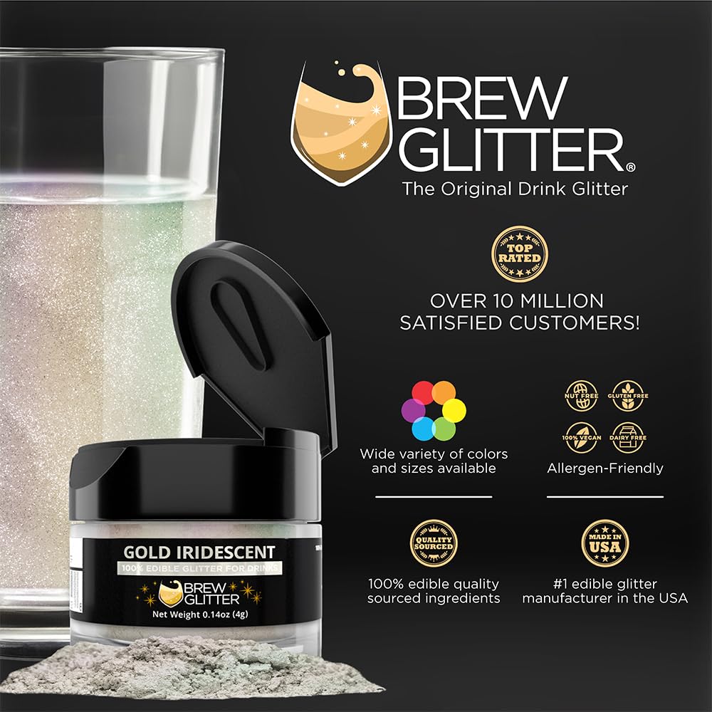 Brew Glitter Iridescent Gold Edible Drink Glitter 1x 4g Jar for Cocktails, Beer, & Beverages