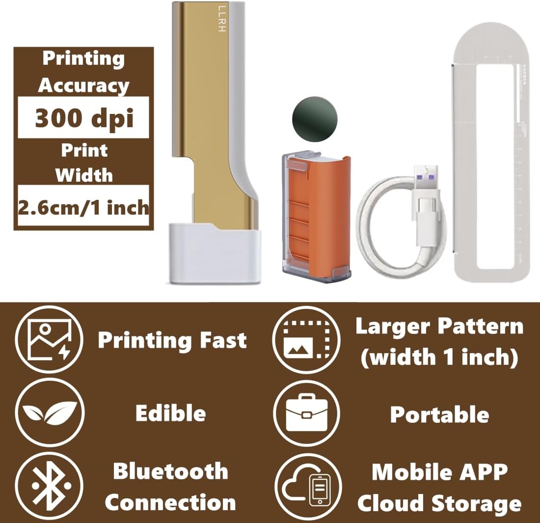 LLRH Latte Art Food Printpen DIY Image for Coffee Beer Cocktails Macaron Cookie, Bluetooth, for Home, Small Shops (DarkGreen)