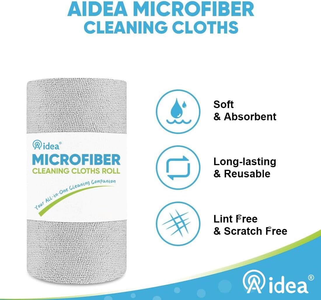 AIDEA Microfiber Cleaning Cloth 330 Sheets 6 Roll, Grey Microfiber Towels for Cars, Shop Towels, Shop Rags Washable, Cleaning Rags Reusable Paper Towels for Automotive, Workshops, House,11×9"