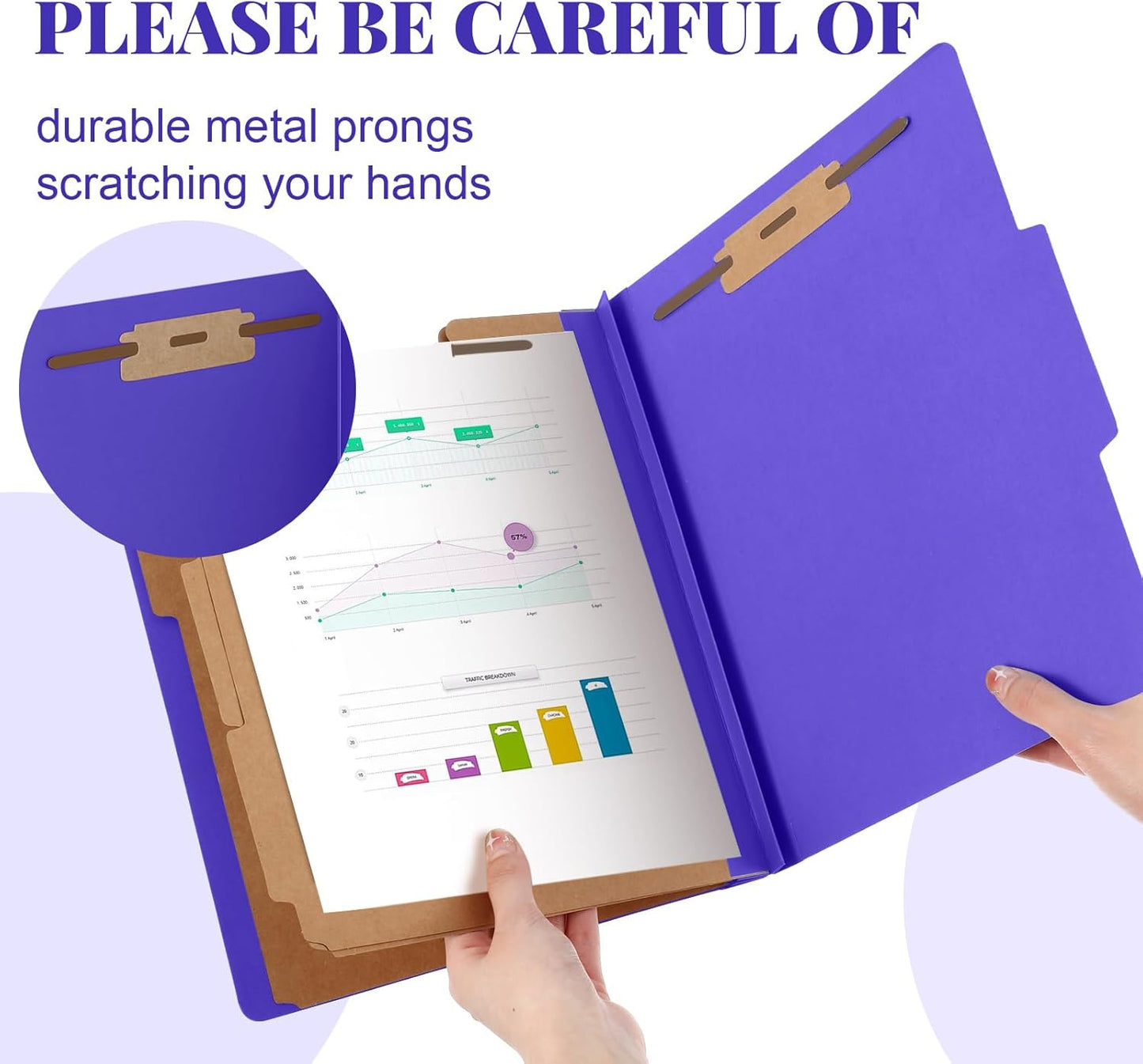 60 Pcs Classification Folders Letter Size, Back to School Supply for Teacher, Student, 3 Dividers Pressboard File Folder Bulk with 2 Fasteners, 3.5 Inch Expanding File Organizer (Purple)