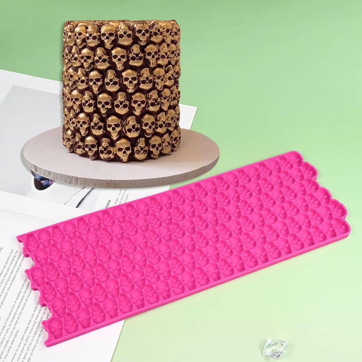 mostsom Silicone Mold 3D Hollow Out Lace Molds 3D Skull Cake Lace Mat Halloween Silicone Mould Fondant Mold Chocolate Stencil Cake Decorating Border Bakeware (K_ Skull Shape)