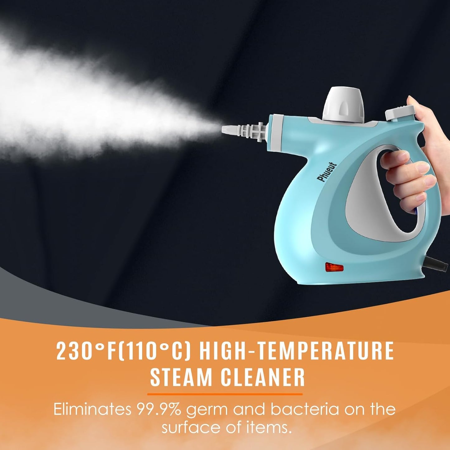 Pressurized Handheld Multi-Surface Natural Steam Cleaner with 12 pcs Accessories, Multi-Purpose Steamer for Home Use, Steamer for Cleaning Floor, Upholstery, Grout and Car (Blue)