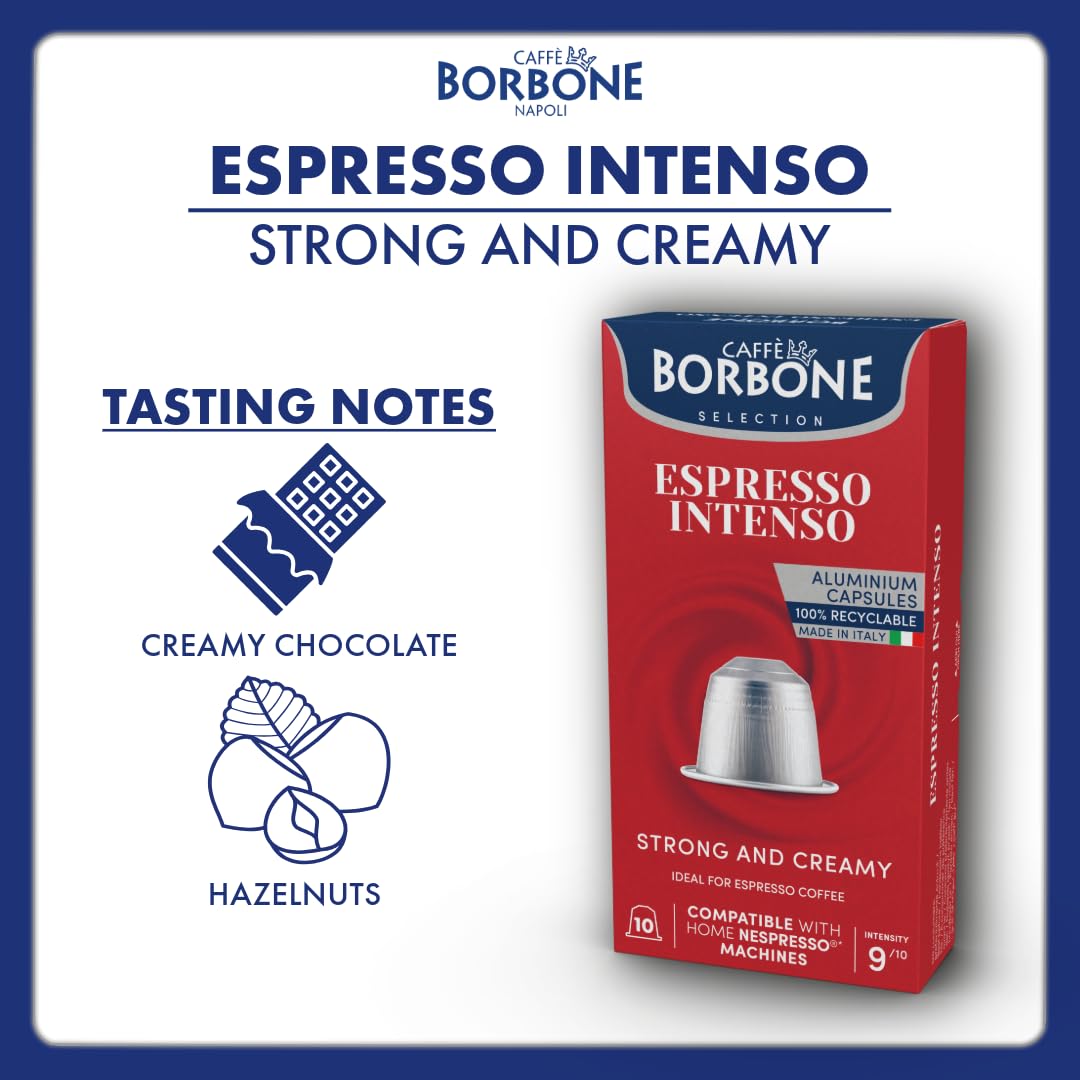 Caffe Borbone Aluminum Coffee Pods Compatible with Nespresso Original Machines, Espresso Intenso, Medium Roast, Strong and Creamy, Genuine Italian Coffee - 50 Count