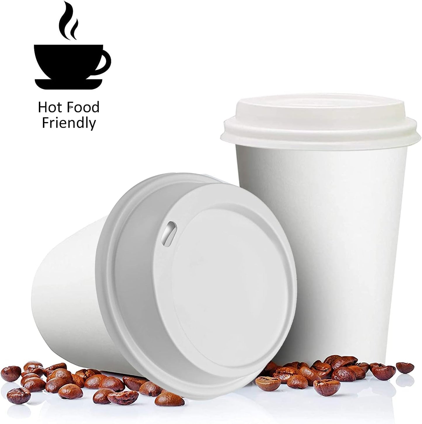 Smygoods Coffee Cup Lids, Dome Lid for 10/24 Ounce cups, Paper cups, White, 50 Count [No Cups Included]