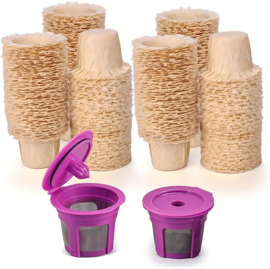Reusable K Cup Coffee Pod Filters 2 Pack with 200 Counts Disposable Paper Coffee Filters, Compatible with Single Serve K CUP for Coffee Maker 2.0 & 1.0