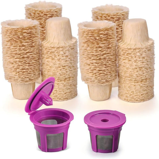 Reusable K Cup Coffee Pod Filters 2 Pack with 200 Counts Disposable Paper Coffee Filters, Compatible with Single Serve K CUP for Coffee Maker 2.0 & 1.0