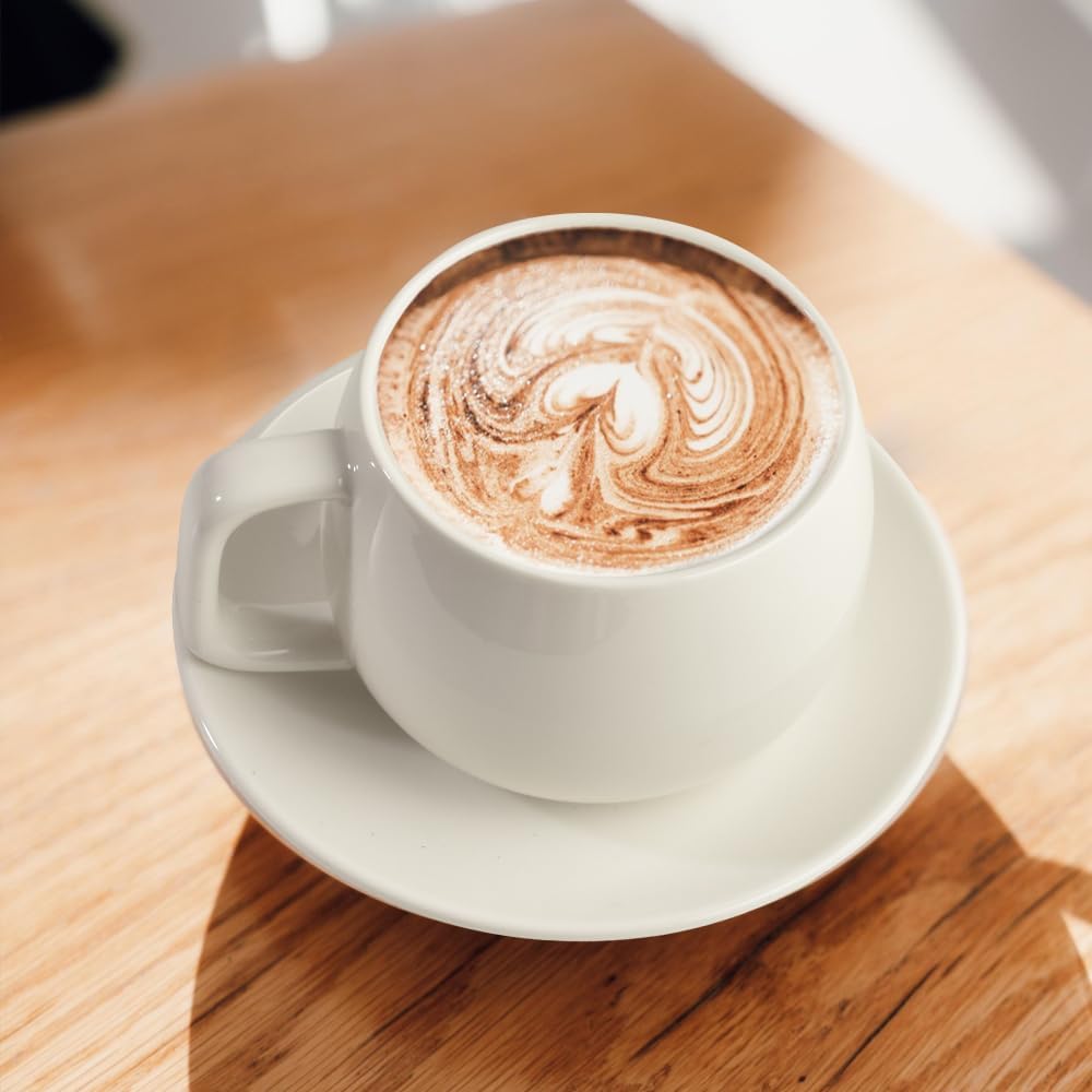 Porcelain Coffee Cup with Saucer 270ml/9oz, Minimalist Design, Perfect for Latte, Cappuccino, and Tea, White