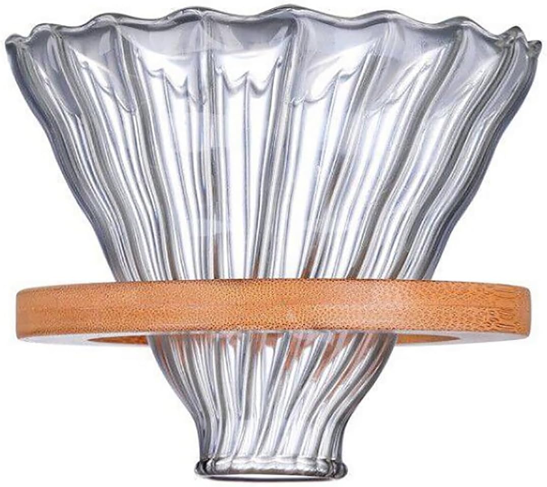 Glass Coffee Dripper/Filter - Glass Pour Over Coffee Cone with Bamboo Stand, Drip Coffee Maker Funnel Accessories for Home or Office, 1-5 Cups