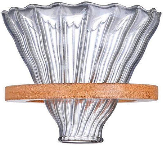 Glass Coffee Dripper/Filter - Glass Pour Over Coffee Cone with Bamboo Stand, Drip Coffee Maker Funnel Accessories for Home or Office, 1-5 Cups