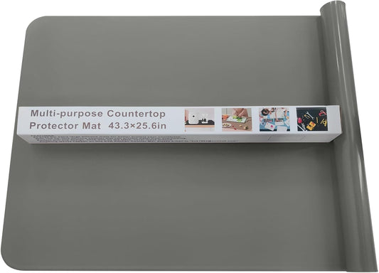 KVK 43.3×25.6in Silicone Mats for Kitchen Counter - Extra Large Silicone Mat Heat Resistant - Glossy Bottom Non Slip - Universal Painting Craft Resin Mat Table Countertop Protector, Dark Grey