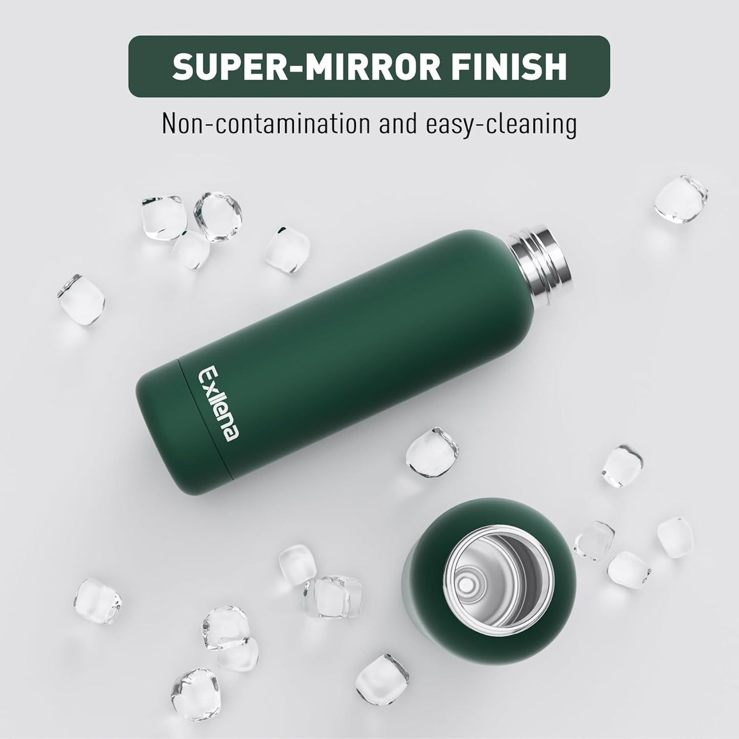 Slim Insulated Water Bottles for Travel 18oz with Clip, Double Wall Vacuum Stainless Steel Water Bottle Keeps Drinks Cold 24 Hrs/Hot 12 Hrs, 100% Leakproof, BPA Free(Emerald Green)