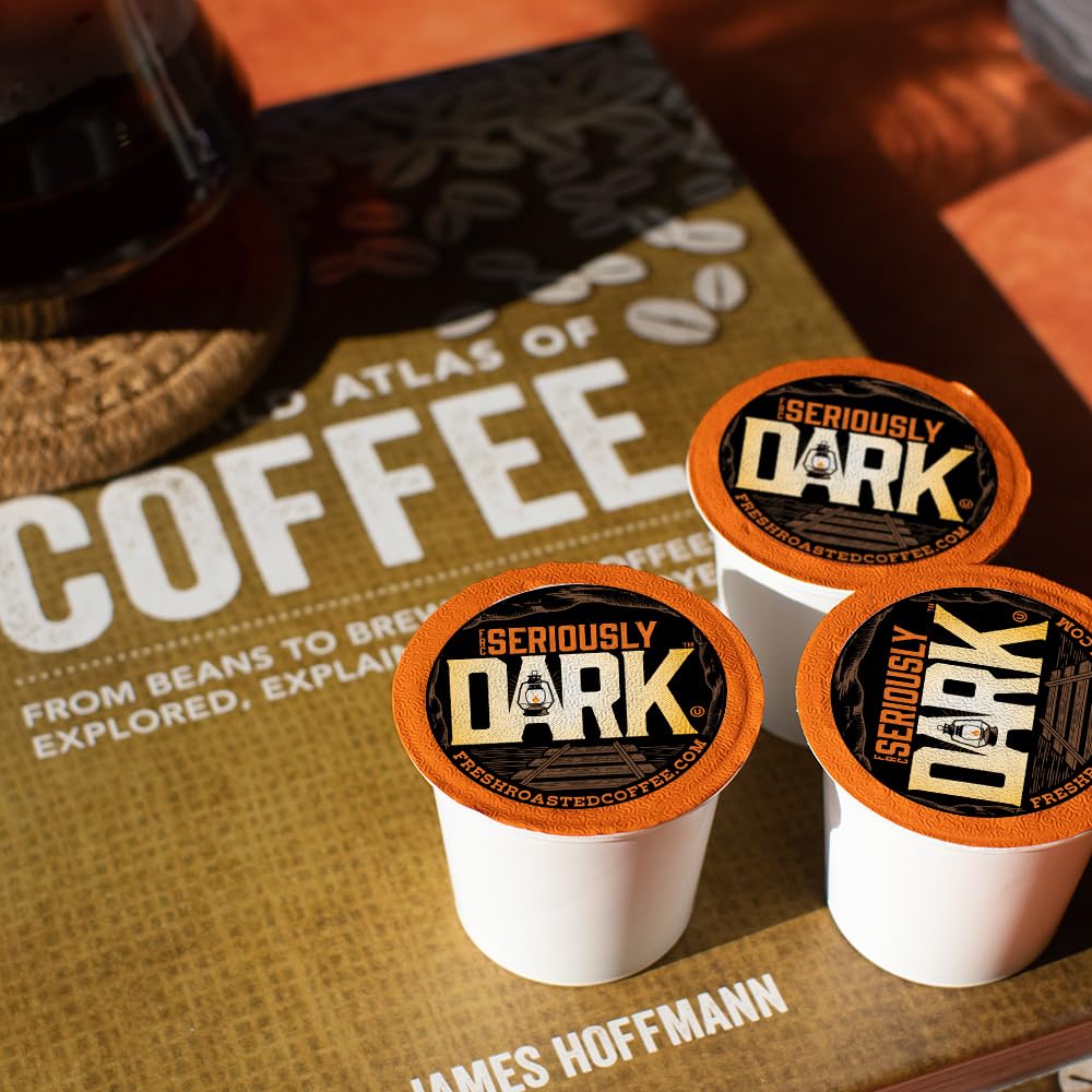 Fresh Roasted Coffee, Seriously Dark, Artisan Blend, Dark Roast, 72 Pods for K Cup Brewers