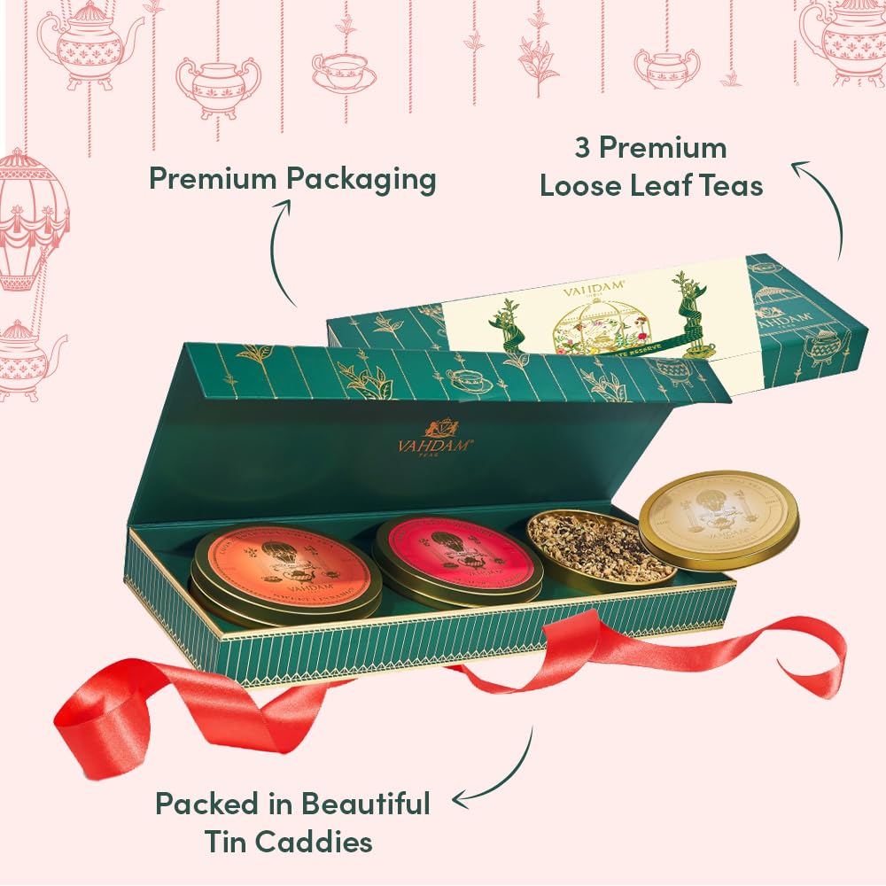 VAHDAM, Oprah's Favorite Tea Gift Sets | 3 Premium Chai Teas in Golden Tin Caddy Gift Box | Exotic Chai Tea Blends | Gluten Free, Non GMO | Gifts for Men And Women