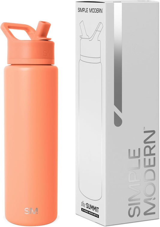 Simple Modern Water Bottle with Straw Lid | Vacuum Insulated Stainless Steel Metal Thermos | Reusable Leak Proof BPA-Free Flask for Sports Gym | Summit Collection | 30oz, Clementine