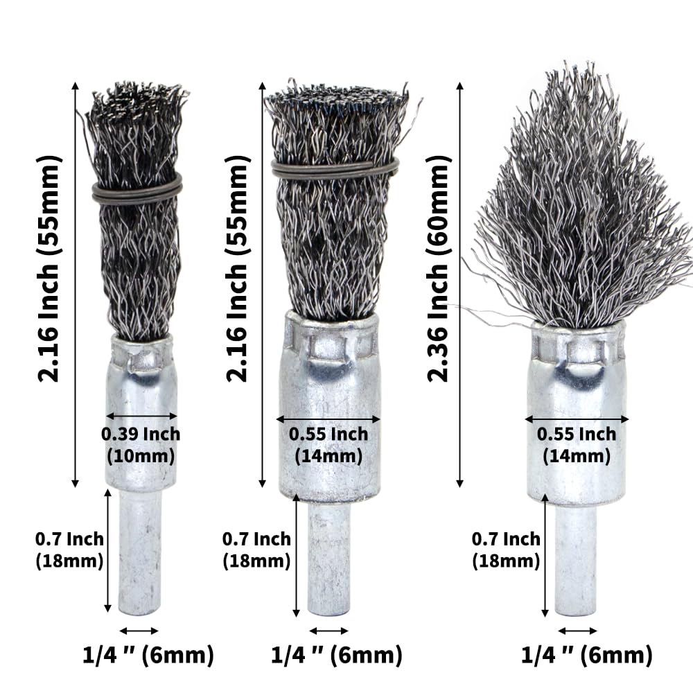 9-Piece Large Wire Brush Wheel Set - Metal Rust Removal, Polishing, Cleaning - 1/4″ (6mm) Shaft - Removes Burrs, Dust, and Paint - Handles Rough Surfaces - Rotary Tool Accessories