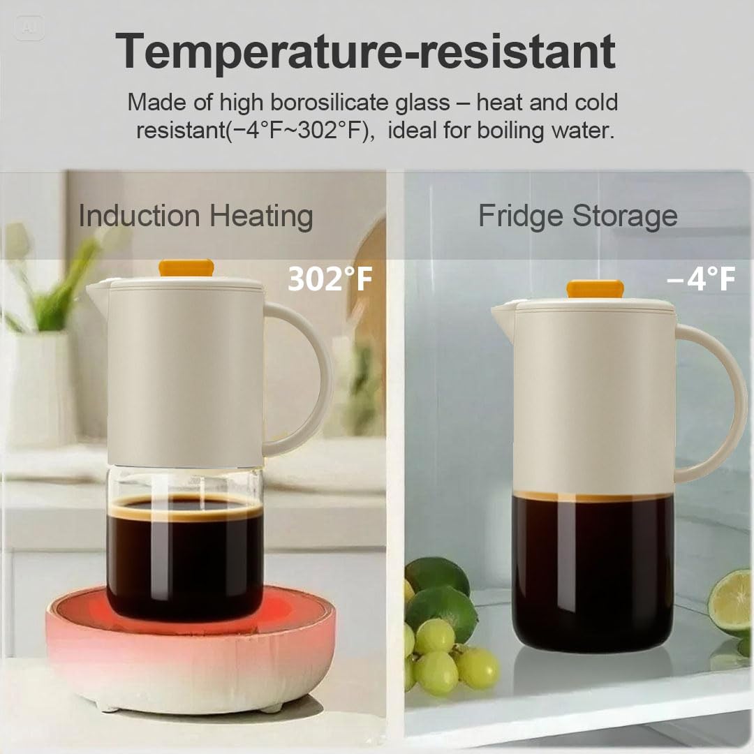 Delove Cold Brew Coffee Maker with Auto Spout – Shatterproof Plastic Shell, Wide Mouth Design – 62 oz (1.9 Quart) Iced Tea Glass Carafe with Removable Removable Mesh Filter (1, Beige)