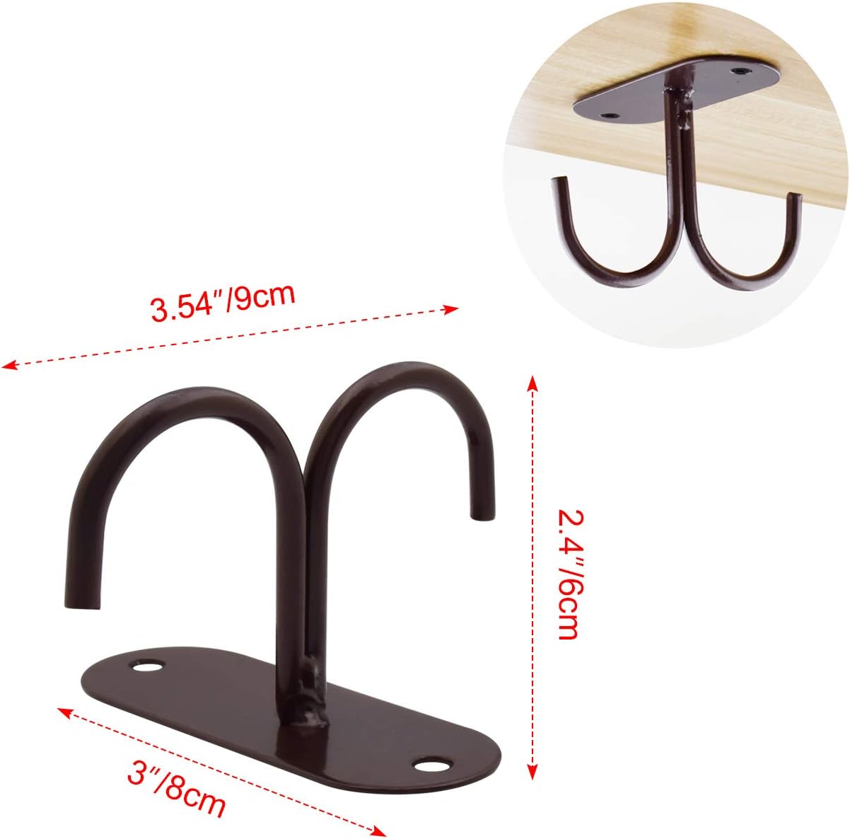 Mocoum Under Cabinet Mug Hooks, Rustic Mug Organizer Rack Under Shelf Hanging Rack for Mugs, Coffee Cups, Utensils Brown, Holds 6 (Max. 6 Mugs)