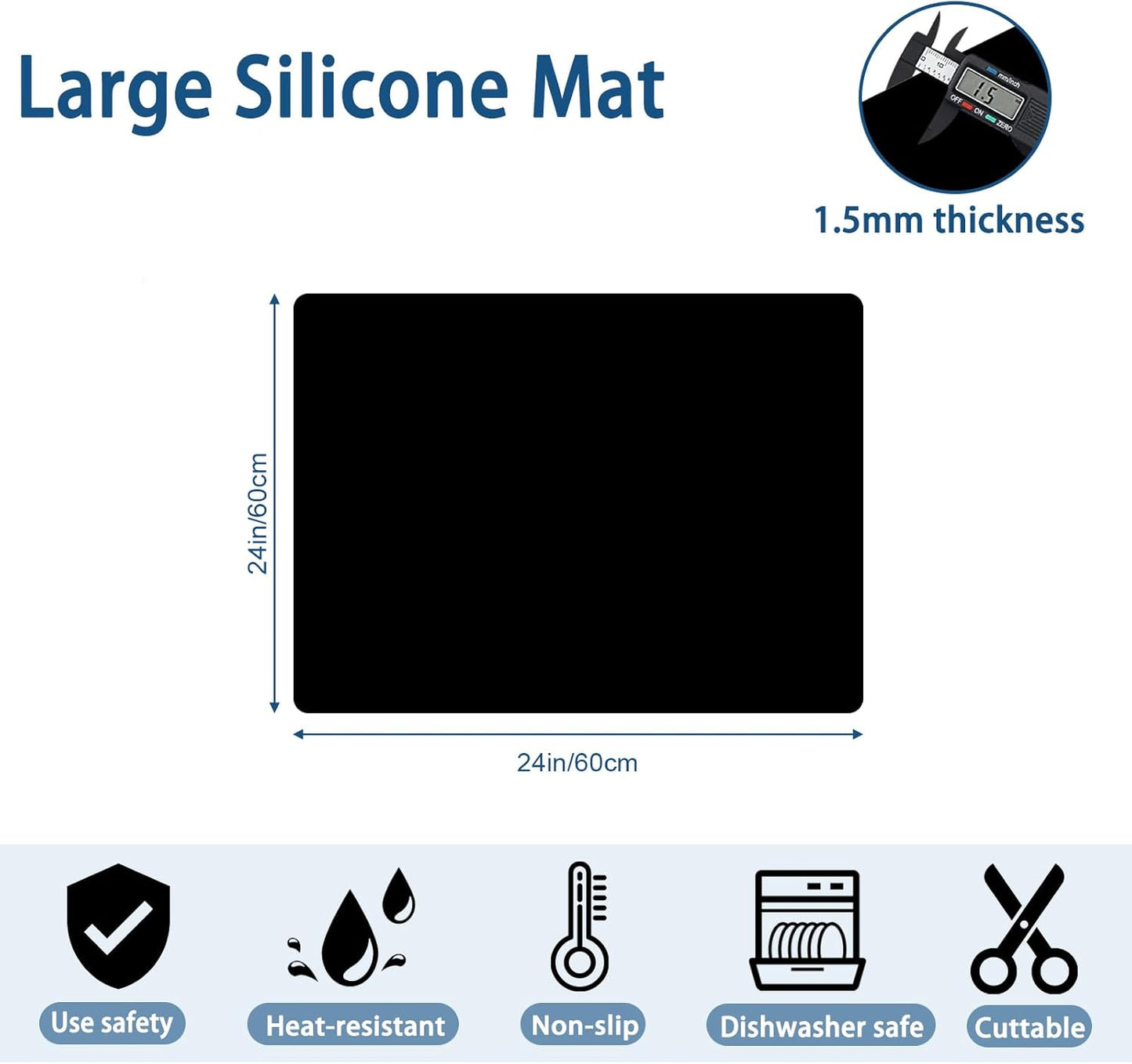 24"x24"(60cmx60cm) Silicone Mat for Kitchen Counter, Heat Resistant Non-Slip Countertop Protector, Waterproof Silicone Craft Mat for Kitchen Island, Black