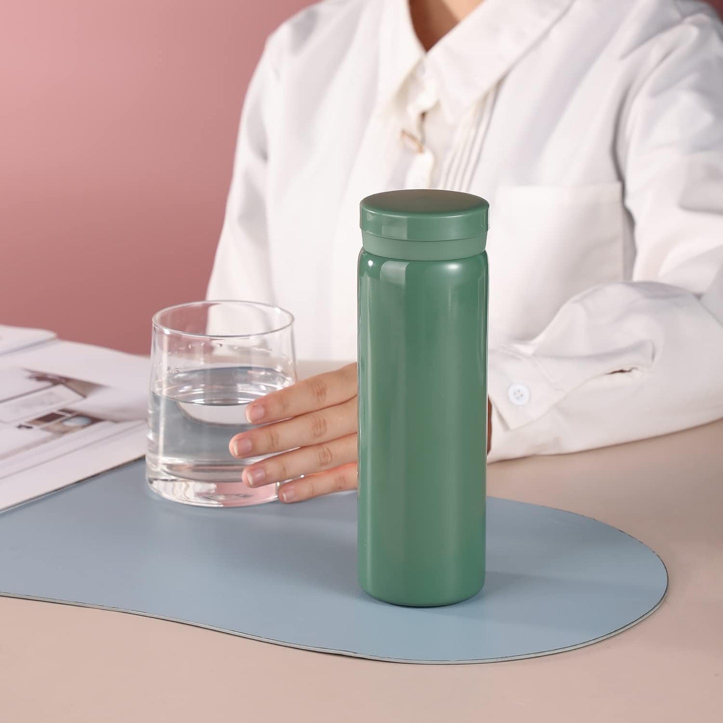 Mini Thermos Cute Water Bottle - 7 oz Tiny Insulated Vacuum 18/10 Stainless Steel Small Flask - Leak Proof & Spill Proof & Keeps Cold and Hot for Drink, Coffee, Tea - Green