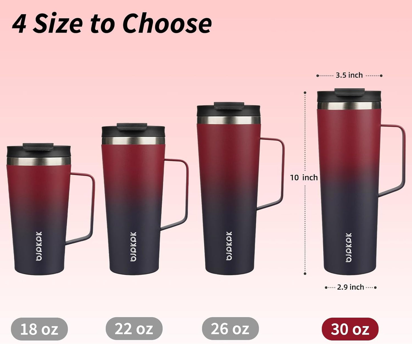 BJPKPK Insulated Tumbler with Handle, 30oz Insulated Tumblers with Lid and Straw, Stainless Steel Metal Water Bottles, Coffee Travel Mugs, Cups, Charming Red