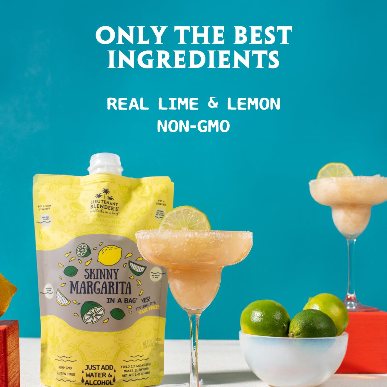 Lt. Blender's Skinny Margarita in a Bag - Skinny Margarita Mix - Each Bag Makes 1/2 Gallon of Keto Friendly Skinny Mixes – Low Carb Margarita Mix – Add Liquor, Wine or as Mocktails (Pack of 3)