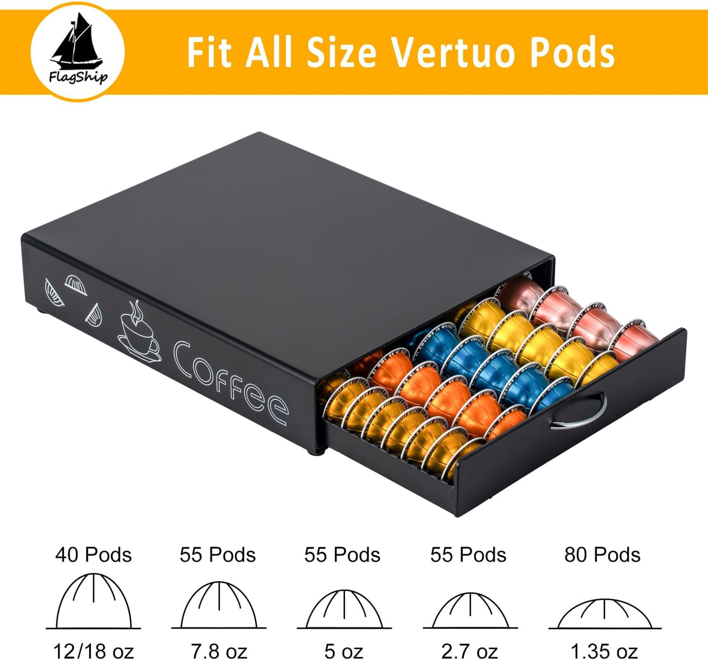FlagShip for Nespresso Pod Holder Coffee Pod Drawer for Vertuo Pod Organizer Graffiti Style Large Capacity Fits All Size Vertuo Pods