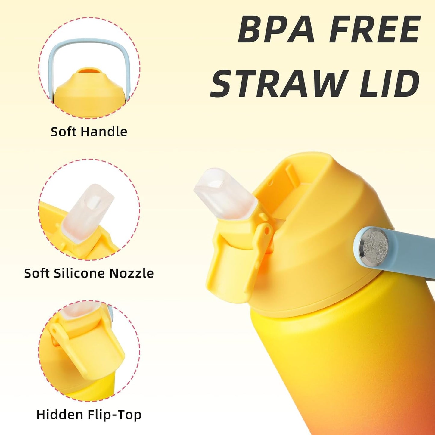 BJPKPK Insulated Water Bottle with Straw Lid, 12oz Thermos Water Bottles with Soft Nozzle, Flex Handle & Non-slip Boot, BPA Free Leak Proof Stainless Steel Metal Thermos, Tumblers, Cups,Rainbow